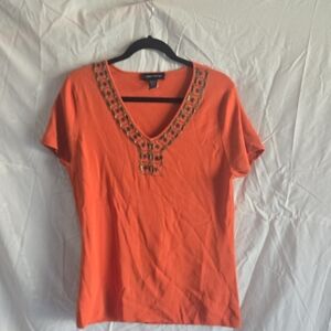 Cable & Gauge Orange Embroidered Short Sleeve Top